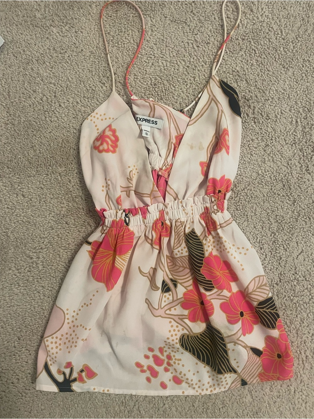 Express Pink Floral V-Neck Spaghetti Strap Top